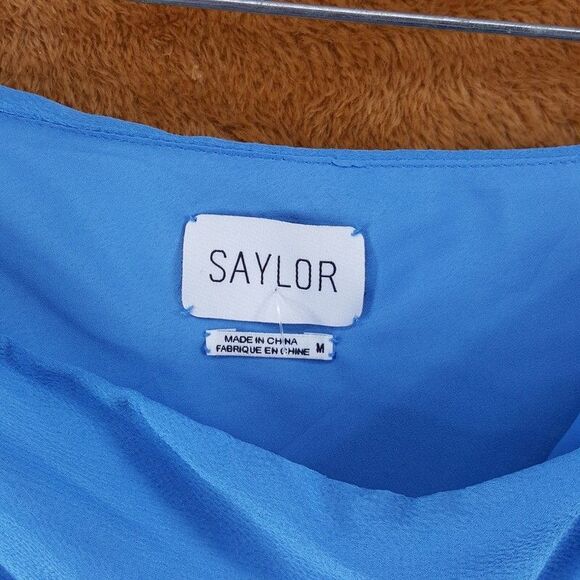 SAYLOR Cocktail Dress Womens Medium Blue One Shoulder Satin Fringe SAINTE - Picture 4 of 9